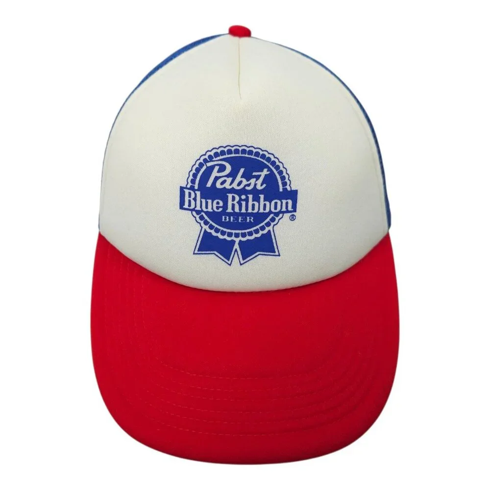 Pabst Blue Ribbon Beer Mesh Foam Snapback Cap Trucker Baseball Logo Patch Hat